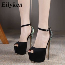 Woman Sandals Street Style Chunky Platform Buckle Strap Women Sexy Crystal Rhinestone Super High Heels Shoes Stripper Pumps 230511