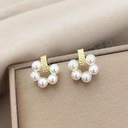 Geometry Square Golden Color StudEarrings Fashion Pearl Round Flower Earrings for Women Girls Elegant Jewelry Gift