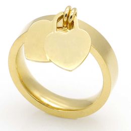 Fashion Jewellery 316L titanium ring gold-plated heart-shaped rings T letter letters double heart female for woman Fashion ring1981