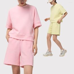 Women's Tracksuits Summer Women 2 Piece Sweat Shorts Set 2023 Fashion Pure Short Sleeve Loose T Shirt Top And Elastic Waist Sporty Pant Suit