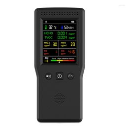 In 1 Air Quality Monitor LCD Display PM2.5 PM10 HCHO TVOC CO CO2 AQI Temperature Humidity Metre (Black)