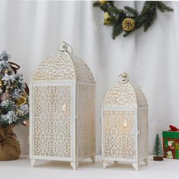 Candle Holders 2Pcs Metal Holder Vintage Lantern Hanging With Hollow Pattern For Home Decor Wedding Party Garden Events