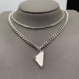 925 Sterling Silver Ladies Men's Luxury Designer Necklace Chain Fashion Trend Jewellery Black and White Triangle Pendant Design Party Silver Hip Hop Punk