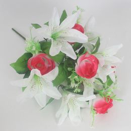 Decorative Flowers & Wreaths Artificial Flower Simulation Lily Rose Fake Immortal Bouquet Living Room Table Home Decoration Wedding Party Su