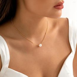 Pendant Necklaces IngeSight.Z Korean Simple Single Pearl Necklace For Woman 2023 Fashion Temperament Gold Color Clavicle Chain Jewelry