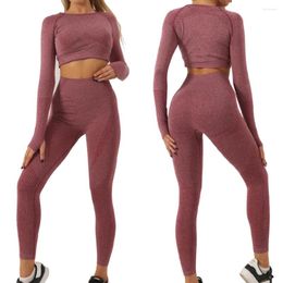 Gym Clothing 2Pcs Women Put Up Top Long Sleeve Seamless High Waist Leggings Yoga Sports Set Fitness Workout Suit Sportwear