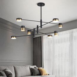 Chandeliers 3 Colour Dimming Chandelier Lighting Black/Gold Metal Decoration Bedroom Lamp Modern Living Room 4/6/8 Heads Hanging Lights