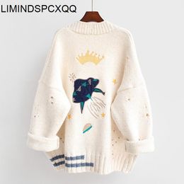 Sweaters Cartoon Embroidery Female Cardigans Women Harajuku Loose V Neck Sweaters Jacket Female Knitted Cardigan Mujer 2023 Winter Tops