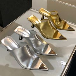 Slippers Slides Heels New in Women Pumps Shoes Footwear Shallow Female 2023 Fashion Pointed Toe Metal Ladies High Sandals 230511