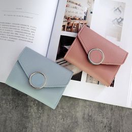 Wallets Pebbled Leather Folding Short Metal Ring Decoration Simple Fashion Retro Clutch Women's Solid Colour Student Purse