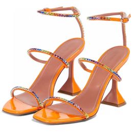 Amina muaddi Sandals Gilda Glass Sandals Transparent PVC White Crystal embellished 95mm strap spool Heels heel for slipper women designers Banquet dress shoe