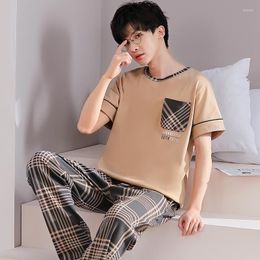 Men's Sleepwear Plus Size 2 Piece Set Men 3XL Summer Short Sleeve Long Pants Pajamas For Man Letter Boy Cotton Pijamas Drop Ship