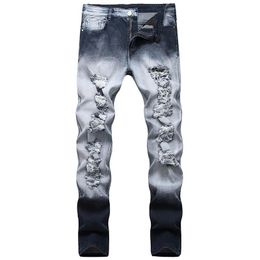 Men's Jeans Christmas Gift Ripped Stretch Light Colour Two-Color Casual Slim Trousers