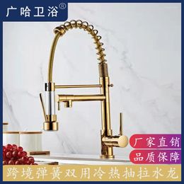 Kitchen Faucets Spring Faucet Pull-out Double Water Cold And Sink Vegetable Washing Basin Rotating Rose Gold Torneira