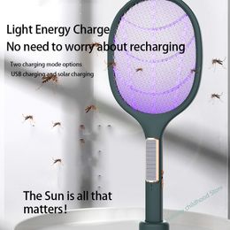 Other Home Garden Mata Mosquito Electrico Summer USB Solar Panel Recargable Bug Zapper Raqueta Led Ultravioleta Electric Fly Killers 230526