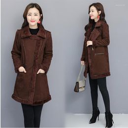 Women's Trench Coats High Quality Lamb Coat Woman 2023 Winter Clothing Suede Ladies' Jacket Warm Cotton Long Sleeve Elegant 2063