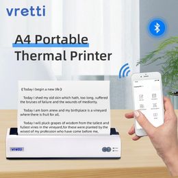 Printers VRETTI A4 Portable Thermal Printer Bluetooth Easy Carry Transfer Micro Printer Support Business Office Work Mobile Printer Gifts