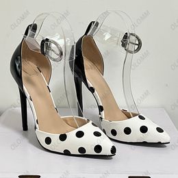 Olomm Handmade Women Summer Polka Dot Pumps Sexy Stiletto Heel Pointed Toe Elegant Black Party Dress Shoes Women US Size 5-15