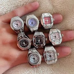 Cluster Rings Vintage Punk Finger Watch Mini Elastic Strap Alloy Watches Couple Jewellery Clock Retro Roman Quartz Women Girls