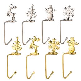 200pcs Metal Christmas Stocking Hooks silver gold Snowflake Hanging Hooks Christmas gifts pendant Socks Fireplace Decoration Hooks