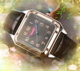 Square Digital Number Dial Watches Stopwatch 40mm Japan Quartz chronograph movement Men Leather Belt Hip Hop Steel case Wristwatch Clock Casual Bracelet