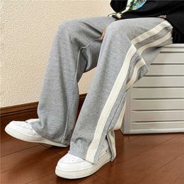 Pants cotton Men's spring/summer striped side sports Unisex loose fitting straight wide leg casual men's pants P230529