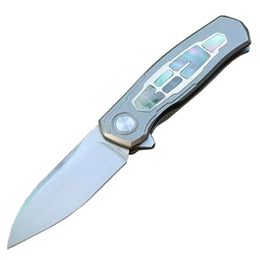 M6721 Flipper Folding Knife CPM-20V Satin Blade CNC CT4 Titanium/ Abalone Shell Handle Ball Bearing Fast Open EDC Pocket Knives