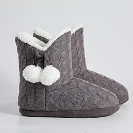 Boots Women's Winter Warm Shoes Plush Ball BowKnot House Slippers Indoor For Men Women Floors Non-slip Soft