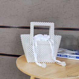 Other Bags Summer Evening Bag Designer Woven Pearl Beaded Handbag High Quality Street Pat Square Tote Bag Beach Holiday Bag 2023