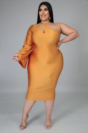 Casual Dresses Slim Fit Cross-Shoulder Uneven Length Of Sleeves Slim-Fit Bandage Women's Dress Lady Summer Plus Size Black Green Orange