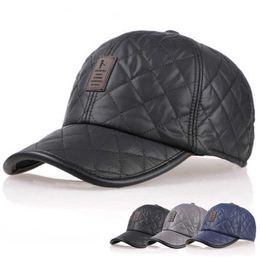 Snapbacks Winter leather men's baseball cap warm thick ears winter women's fashionable matching hat G230529