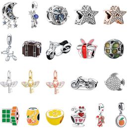 Fits Pandora Original Bracelets 20pcs Silver Charms Beads Star Galaxy Astronauts Angel Wings Orange Silver Charms Bead For Women Diy European Necklace Jewelry