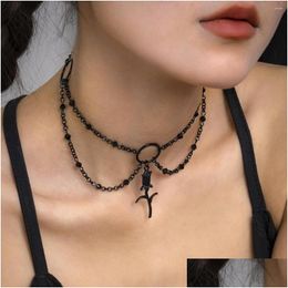 Chokers Choker Womens Black Pink Collar Chain Necklace Punk Simple Retro With Imitation Crystal Halloween Tassels For Women Drop Del Dheot