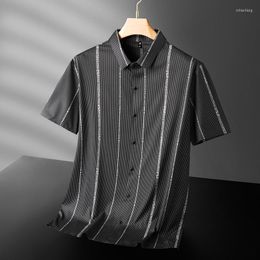 Men's Casual Shirts Plus Size 7XL Summer Men's High Quality Letter Printed Short Sleeve Vertical Striped Business Man Dress