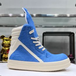 Blue Horse fur Boots for Women Genuine Leather Fashion Sneakers Girls' Furry Fur Botas p25D50