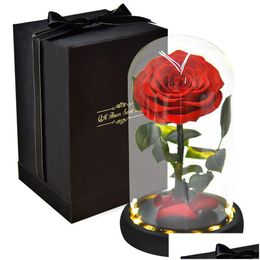 Other Festive Party Supplies Eternal Rose Flower In Glass Dome With Wooden Base And Warm Light Wedding Valentines Day Gift Drop De Dho0U