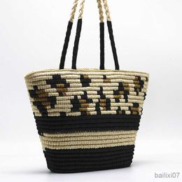 Other Bags Summer Paper Rope Straw Bag Woven Shoulder Bag 2023 Large Rattan Basket Bags for Women Handbags Travel Beach Bags