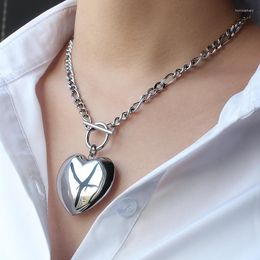 Chains Classic Couple Heart Pendant Sliver Necklace 46cm Big With Chain Link For Women Man Gift