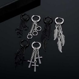 Stud Korean Version Of The Tassel Chain Feather Stainless Steel Coil Earrings Titanium Steel Ear Bone Buckle Men's Hip Hop Earrings J230529