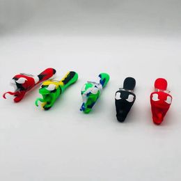 Cool Hand Colourful Silicone Pipes Portable Snake Style Glass Philtre Nineholes Screen Spoon Bowl Herb Tobacco Cigarette Holder Hookah Waterpipe Bong Smoking DHL