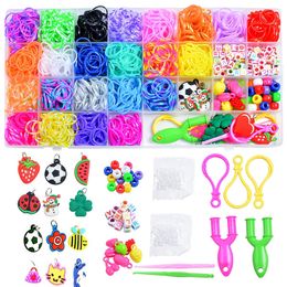 Party Games Crafts 600 1500pcs Colorful Loom Bands Set Candy Color Bracelet Making Kit DIY Rubber Band Woven Girls Craft Toys Gifts 230529