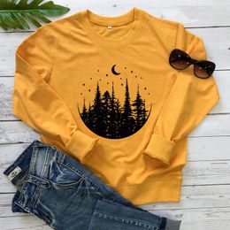 Women's Hoodies Celestial Moon Trees Cotton Sweatshirt Aesthetic Women Long Sleeve Jumper Wanderlust Pullovers Streetwear