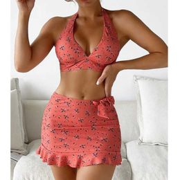 Swim Wear Floral Sexy 3Pcs Bikinis Women's Swimsuit Fa Swimwear Push Up Swimming Bathing Suits With Skirt Girls Bikini Set Beachwear AA230529