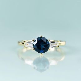 Cluster Rings GEM'S BEAUTY 14K Gold Filled Sterling Silver 3-Stone Engagement Ring Natural London Blue Topaz For Women Wedding Jewelry