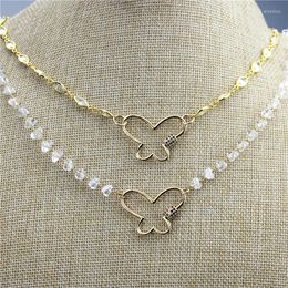 Chains 16inch 5pcs/lot Design Cz Butterfly Shape Clasp Necklace Cubic Zircon Component Plated Rosary Chain Wholesale