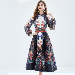 Casual Dresses Spring Summer Dress Women 2023 Lantern Long Sleeves Waist Fashion Positioned Print Fluffy Black Party Prom
