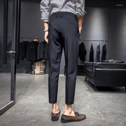 Men's Suits Suit Pants Ankle-Length Black Dress Formal Business Straight Slim Fit Korean Style Casual Trousers Grey White Blue