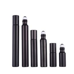 Black Glass Roller Bottles Roll On Bottle with stainless steel roller ball for essential oil serum perfume 5ml 10ml 15ml Skin Care Cosmetic Containers