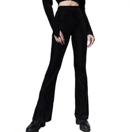 Women's Pants Women's Retro Fashion Flared Trousers Fall High Waist Elastic Band Casual Suede Ribbed Loose