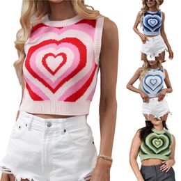 Tanks Camis Xingqing Valentines Day Heart Print Crop Women's Kawaii Sweater Tank Sweet Sleeveless Knitted Top Slim Street Clothing P230526